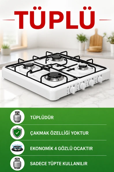 GURKAN 4 Lü Set Üstü Lpg TÜPLÜ Ocak 4 Gözlü TÜPLÜ Ocak Tezgah Set Üstü Ocak ürün görseli 1