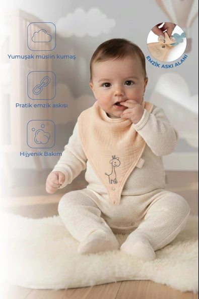 Babyjem Emzik Askılı Müslin Mama Önlüğü Somon ürün görseli 1