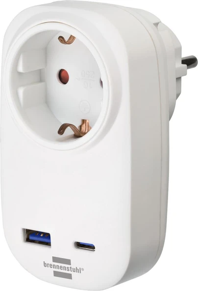 Brennenstuhl Premium Serisi Tek Soketli 20W Hızlı Şarj Özellikli 1 Typ-C + 1 USB' li Şarj Korumalı Priz ürün görseli 1