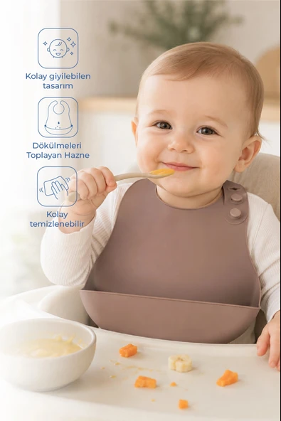 Babyjem Mini Silikon Mama Önlüğü Latte ürün görseli 1