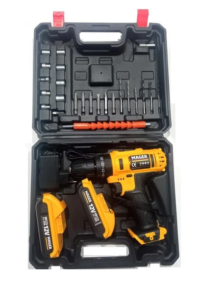 Mager 12V Çift Metal şanzuman Çift Akülü Darbeli Matkap 27 Parça Set ürün görseli 1