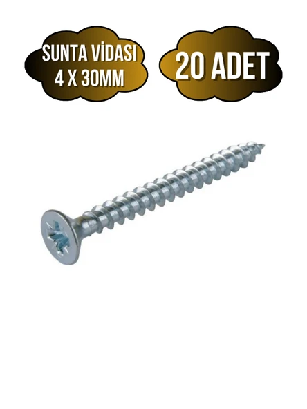 Sunta Vidası 4x30mm Çinko Ahşap MDF Montaj Vidası(4X30MM) 20 ADET ürün görseli 1