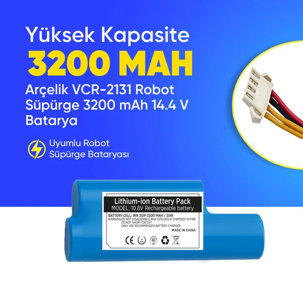 Arçelik VCR-2131 Robot Süpürge 3200 mAh 14.4 V  Batarya – Orjinal Uyumlu Uzun Ömürlü, Yüksek Performans Pil ürün görseli 1