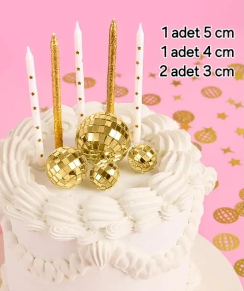 Disko Topu Pasta Süsü,disko Topu Kek Dekorasyonları GOLD disko topu 4 lü pasta süsü ürün görseli 1