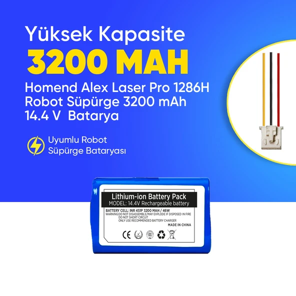 Homend Alex Laser Pro 1286H Robot Süpürge 3200 mAh 14.4 V  Batarya – Orjinal Uyumlu Uzun Ömürlü, Yüksek Performans Pil ürün görseli 1