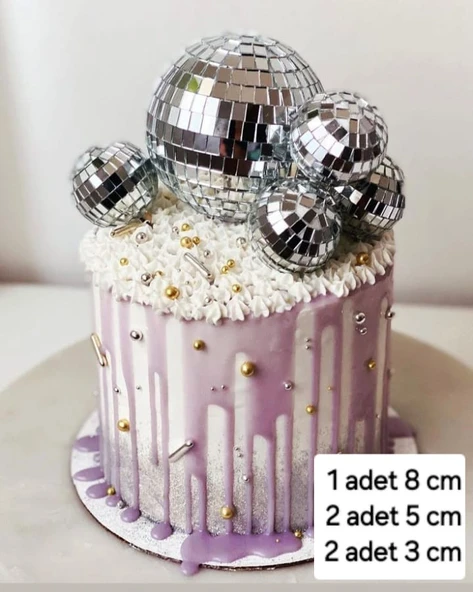 DİSKO TOPU PASTA SÜSÜ 8 CM/5 CM/3 CM SET ürün görseli 1