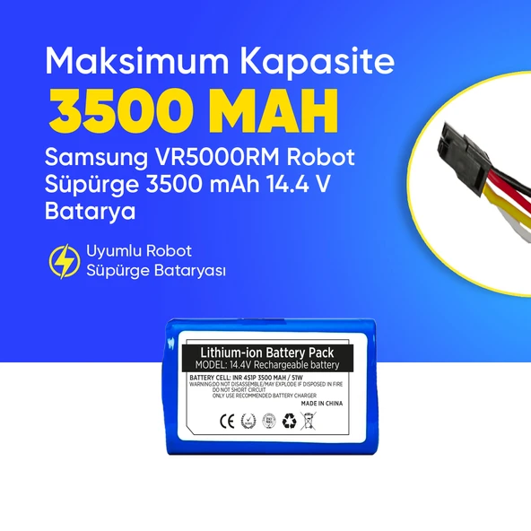 Samsung VR5000RM Robot Süpürge 3500 mAh 14.4 V  Batarya – Orjinal Uyumlu Uzun Ömürlü, Yüksek Performans Pil ürün görseli 1