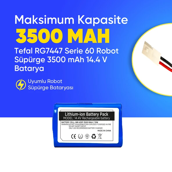 Tefal RG7447 Serie 60 Robot Süpürge 3500 mAh 14.4 V  Batarya – Orjinal Uyumlu Uzun Ömürlü, Yüksek Performans Pil ürün görseli 1