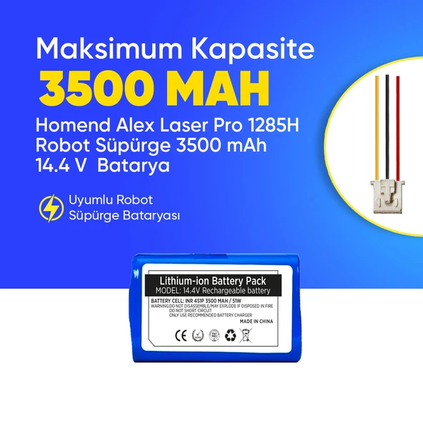 Homend Alex Laser Pro 1285H Robot Süpürge 3500 mAh 14.4 V  Batarya – Orjinal Uyumlu Uzun Ömürlü, Yüksek Performans Pil ürün görseli 1