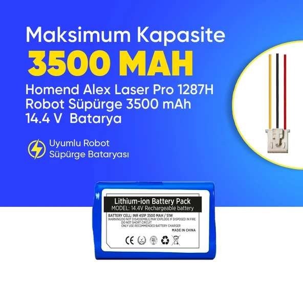 Homend Alex Laser Pro 1287H Robot Süpürge 3500 mAh 14.4 V  Batarya – Orjinal Uyumlu Uzun Ömürlü, Yüksek Performans Pil ürün görseli 1