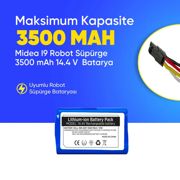 Midea I9 Robot Süpürge 3500 mAh 14.4 V  Batarya – Orjinal Uyumlu Uzun Ömürlü, Yüksek Performans Pil ürün görseli 1