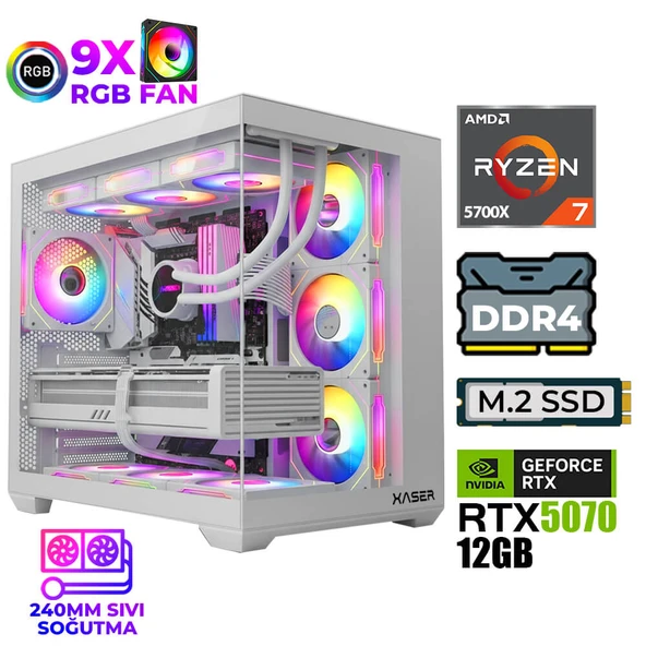 Xaser Master x6 Ryzen 7 5700X 32GB Ram 1TB M.2 NVMe SSD 12GB RTX5070 Sıvı Soğutmalı Oyuncu Tavsiye Sistem ürün görseli 1