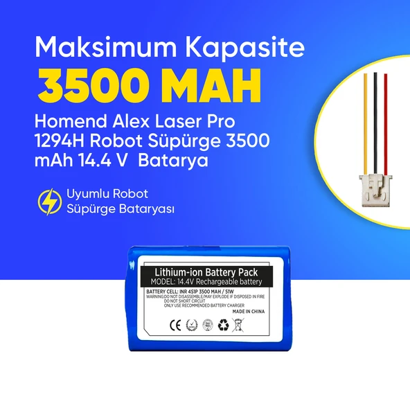 Homend Alex Laser Pro 1294H Robot Süpürge 3500 mAh 14.4 V  Batarya – Orjinal Uyumlu Uzun Ömürlü, Yüksek Performans Pil ürün görseli 1