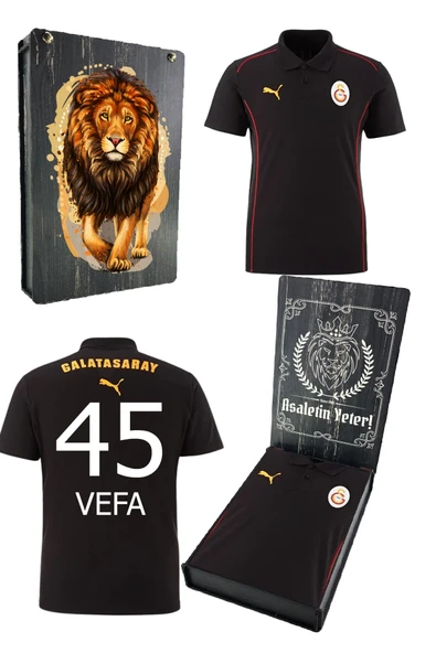 Galatasaray Orijinal Lisanslı A-Takım  UV Kutulu Kişiye Özel Polo Yaka Siyah T-Shirt ürün görseli 1