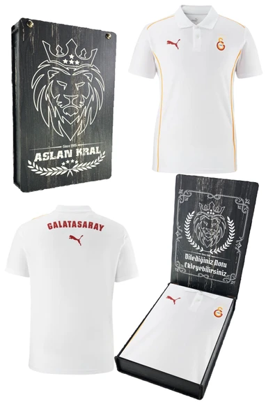 Galatasaray Orijinal Lisanslı A-Takım Lazer Baskılı Kutu İçi Kişiye Özel Polo Yaka Beyaz T-Shirt ürün görseli 1