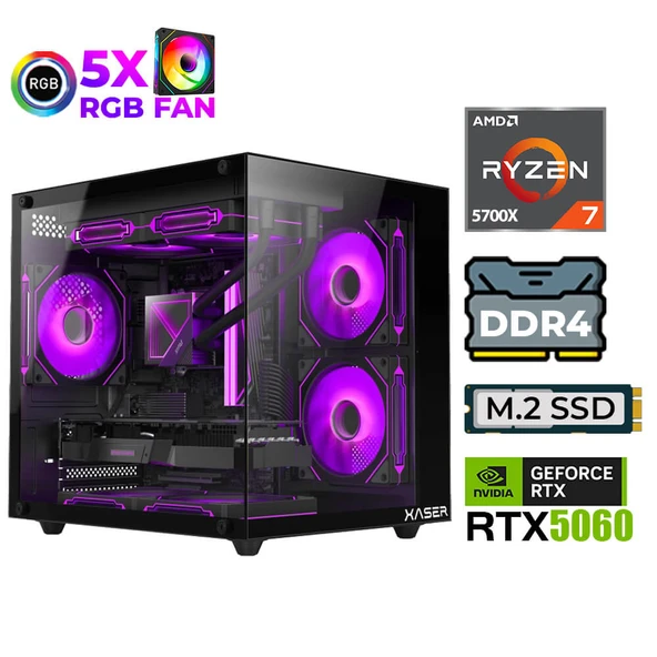 Xaser Sword X50 Eko Ryzen 7 5700X 16GB Ram 512GB M.2 NVMe SSD 8GB RTX5060 Oyuncu Tavsiye Sistem ürün görseli 1