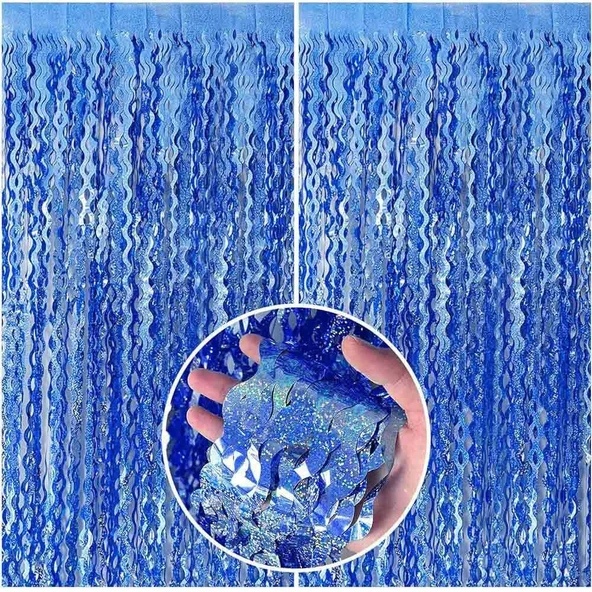 Metalize Dalgalı Hologramlı Lacivert Arka Fon Süs 100x200 cm ürün görseli 1