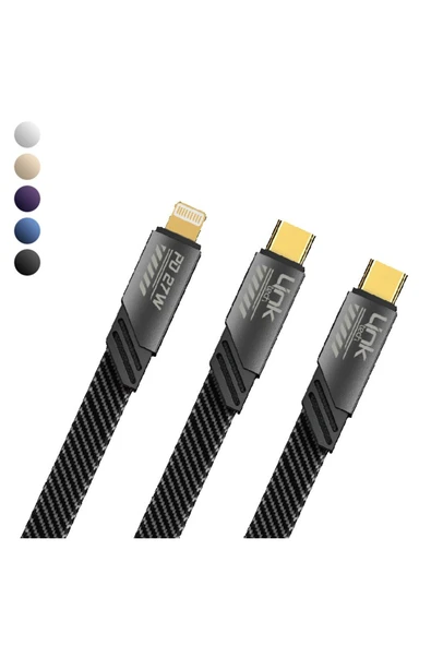 K475 Mecha Style 2In1 Type-C+Lightning 65W+20W Şarj Kablosu Sarı ürün görseli 1