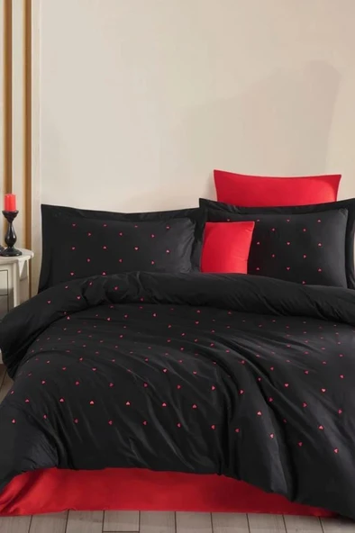 Lubow Poplin Nakışlı Çift Kişilik Nevresim Takımı Premium Siyah ürün görseli 1
