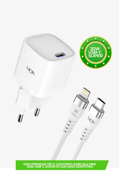 G841 Premium 20w Qc4.0 Gan Lightning Kablolu Şarj Aleti Set ürün görseli 1