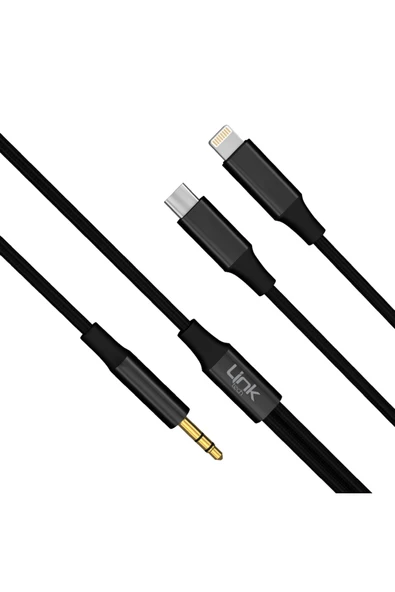 A204 Type-c Lightning - 3.5mm Aux Kablo 1.20mt Siyah - Resim 2
