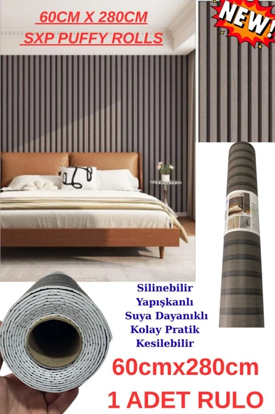 60cm x 280cm 1 Adet Kendinden Yapışkanlı Kömür Gri Lambiri Desenli Duvar Paneli Kağıdı GS8002 ürün görseli 1