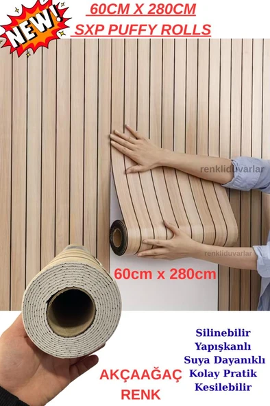 60cm x 280cm 1 Adet Kendinden Yapışkanlı krem Lambiri Desenli Duvar Paneli Kağıdı YG002 ürün görseli 1
