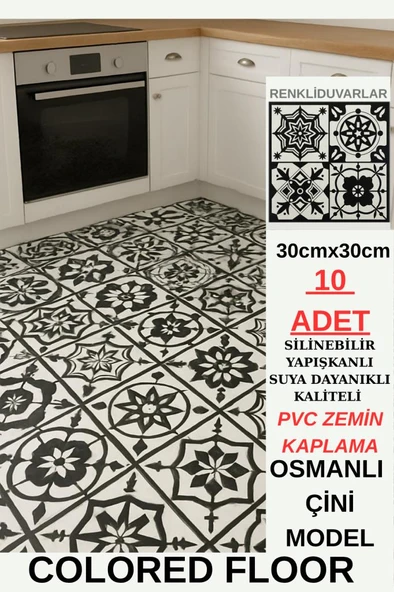 30cmx30cm 10 Adet Yapışkanlı Osmanlı çini Floor Pvc Panel  Zemin Kaplama Paneli Arkası Kauçuklu 2124 ürün görseli 1