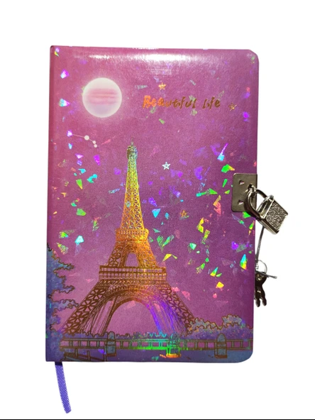 Yıldızlı Gece Hatıra Defteri (Günlük) Kilitli Defter 80 yaprak - Paris Eyfel ürün görseli 1