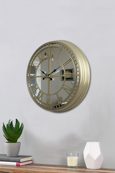 Hediyelik 40 Cm Prinç Aynalı Lüks Duvar Saati ürün görseli 1