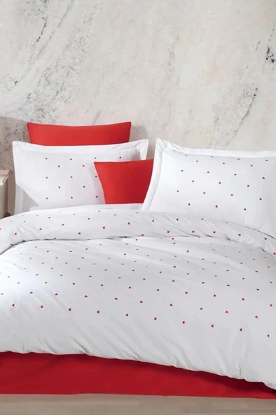 Lubow Poplin Nakışlı Çift Kişilik Nevresim Takımı Premium Beyaz ürün görseli 1
