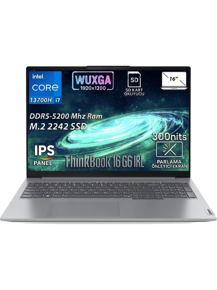 Lenovo Thinkbook 16 G6 Irl Intel Core I7-13700H 16GB 512GB SSD 16" Wuxga IPS Panel Freedos Taşınabilir Bilgisayar 21KH00V1TR ürün görseli 1