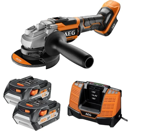 Aeg BEWS18-125BLLI-502C 5.0AH Akülü Kömürsüz Avuç Taşlama 125 MM ürün görseli 1