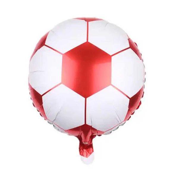Kırmızı Beyaz Baskılı Futbol Topu Folyo Balon 18 inç ürün görseli 1