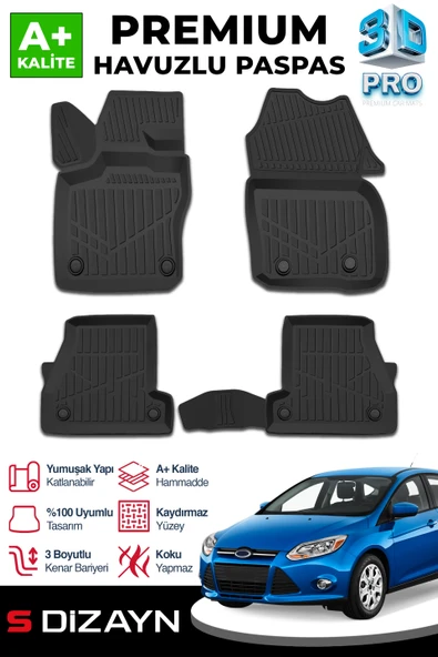 S-Dizayn Ford Focus 3 3D Pro Havuzlu Paspas 2011-2014 A+ Kalite ürün görseli 1