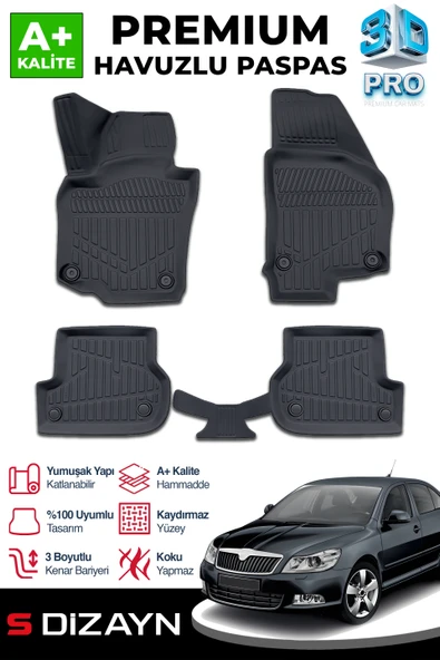 S-Dizayn Skoda Octavia 2 3D Pro Havuzlu Paspas 2004-2013 A+ Kalite ürün görseli 1