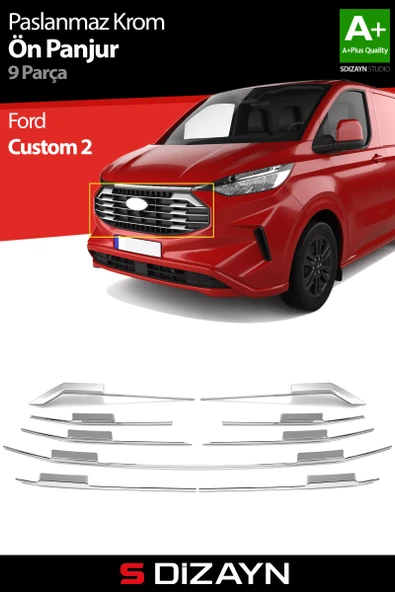 S-Dizayn Ford Tourneo Custom 2 Krom Ön Panjur 9 Prç. 2023 Üzeri A+ Kalite ürün görseli 1