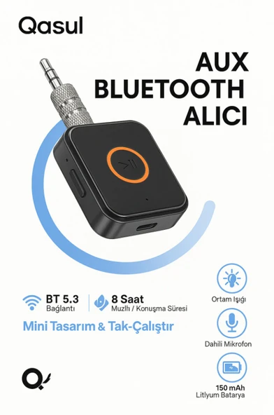 Bluetooth AUX Alıcı Tak-Çalıştır Dahili Mikrofonlu Kablosuz Ses Adaptörü ürün görseli 1