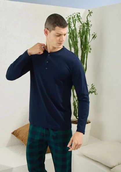Ekose Desen Pamuk Erkek Pijama Takım ürün görseli 1