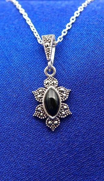 925 Ayar Kadın Oltu Taşı Kadın Kolye sk00097 ürün görseli 1