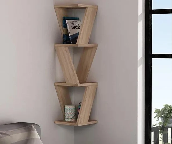 Köşe Duvar Rafı / Kitaplık Atlantik Çam 22x22x85 Modern Minimalist Köşe Duvar Rafı ürün görseli 1
