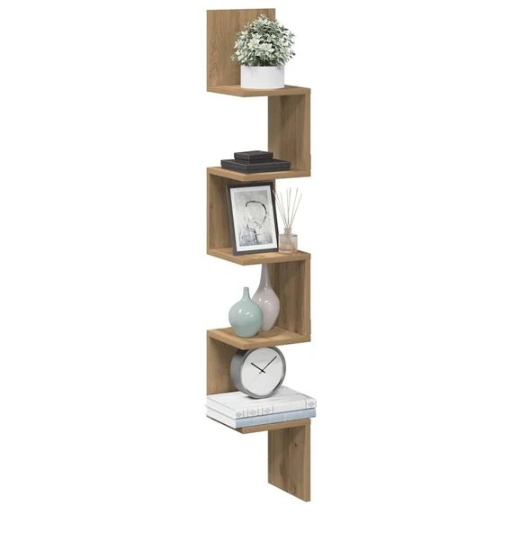 Zig Zag Köşe Duvar Rafı / Kitaplık Atlantik Çam 20x20x130 Modern Minimalist Köşe Rafı ürün görseli 1