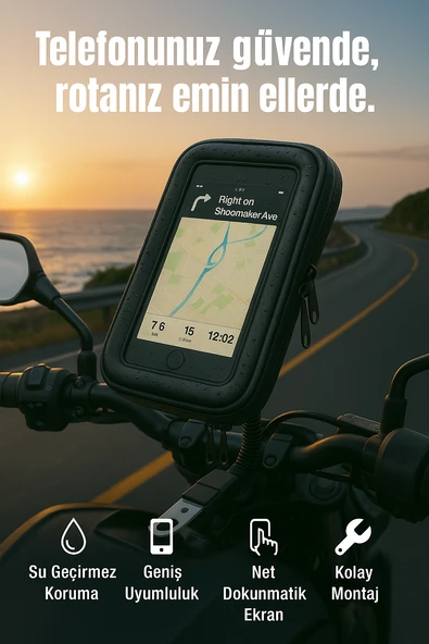 Su Geçirmez Telefon Tutucu Bisiklet & Motosiklet  6.7 inç Uyumlu, Dokunmatik Ekran, Kolay Montaj ürün görseli 1
