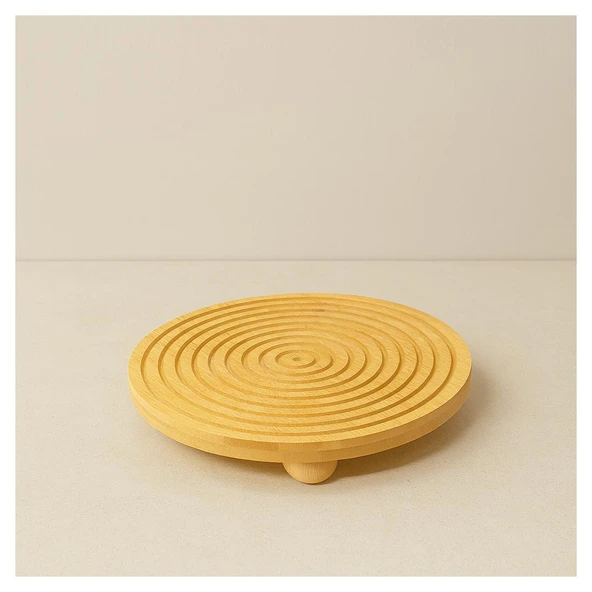 Bambu Dekoratif Top Ayaklı Yuvarlak Sunum Tabağı, Servis Tabağı, (28 X 28 cm) ürün görseli 1