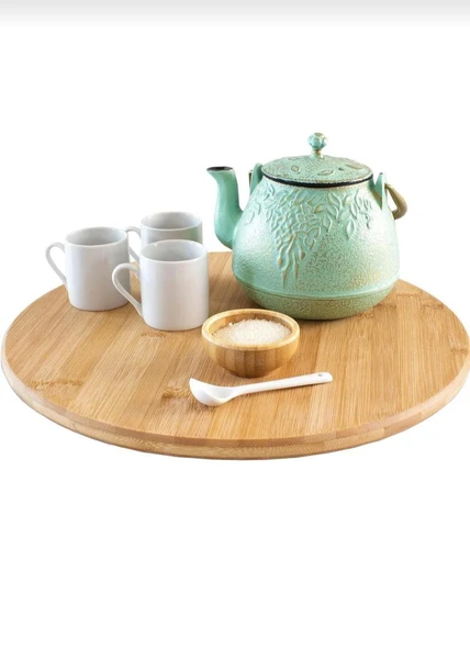 Bambu Dekoratif Yuvarlak Sunum Tabağı, 360 Derece Dönebilen Servis Tabağı, (30 X 30 cm) ürün görseli 1