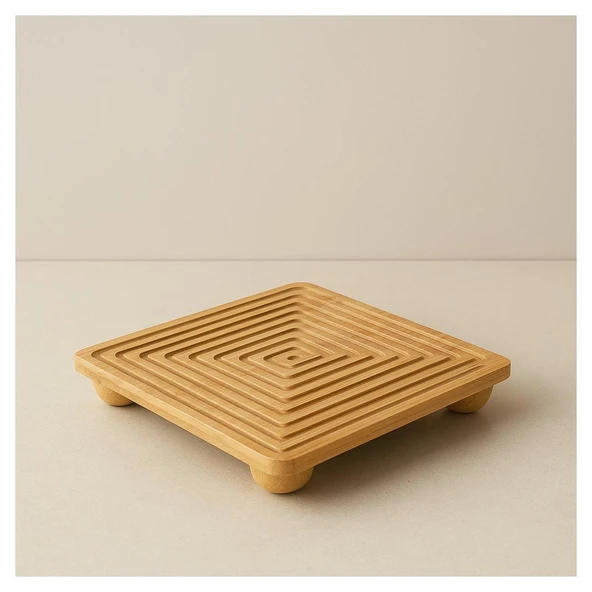 Bambu Dekoratif Top Ayaklı Sunum Tabağı, Servis Tabağı, (28 X 28 cm) ürün görseli 1