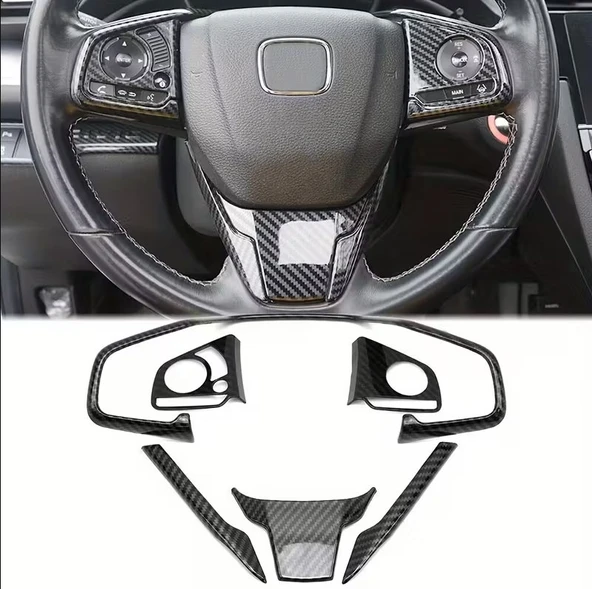 Honda Civic FC5 FK7 Karbon Fiber Direksiyon Düğmesi Kaplama 2016-2020 6 PARÇA ürün görseli 1