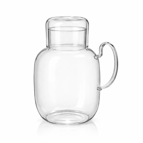 Bardaklı Borosilikat Cam Sürahi Seti 1.5 Lt, Kulplu, Isıya Dayanıklı, Modern Tasarım ürün görseli 1