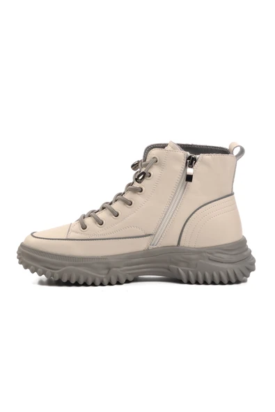 Gri Bağcıklı Fermuarlı Kadın Sneaker Bot - Resim 2