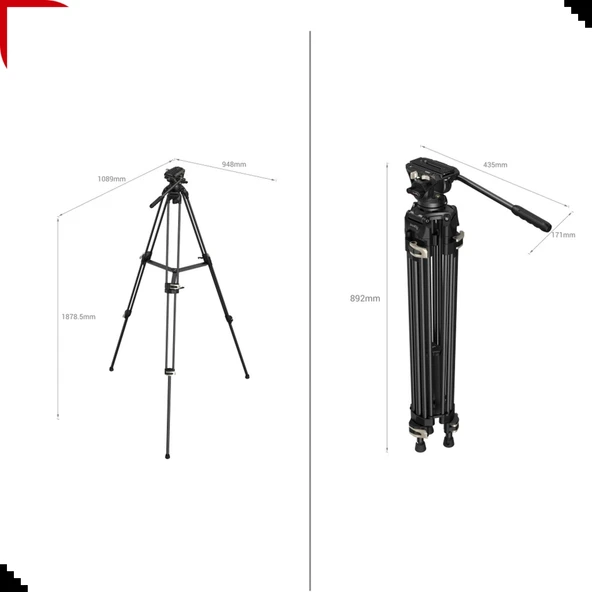 SmallRig 3751B AD-01 Profesyonel Video Tripod - Resim 5